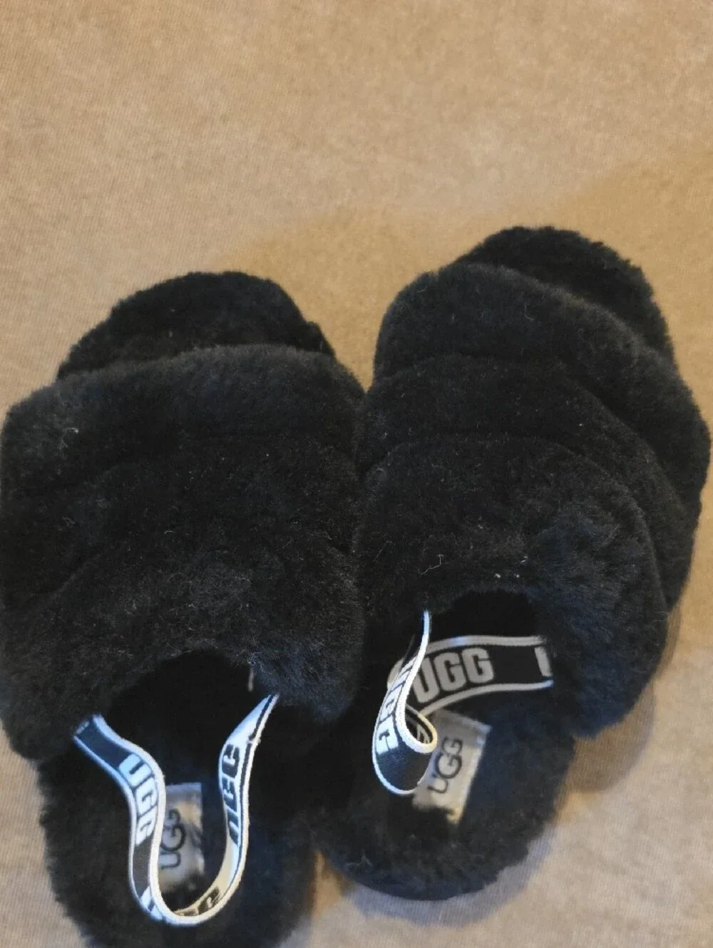 UGG Black Plush Fur Slide Slippers for Kids
